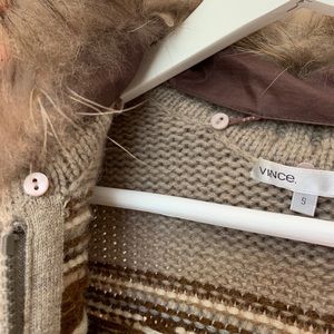 Vince cardigan w/ raccoon fur trim